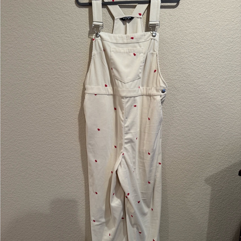 BloomChic Cream Overalls with Red Dots